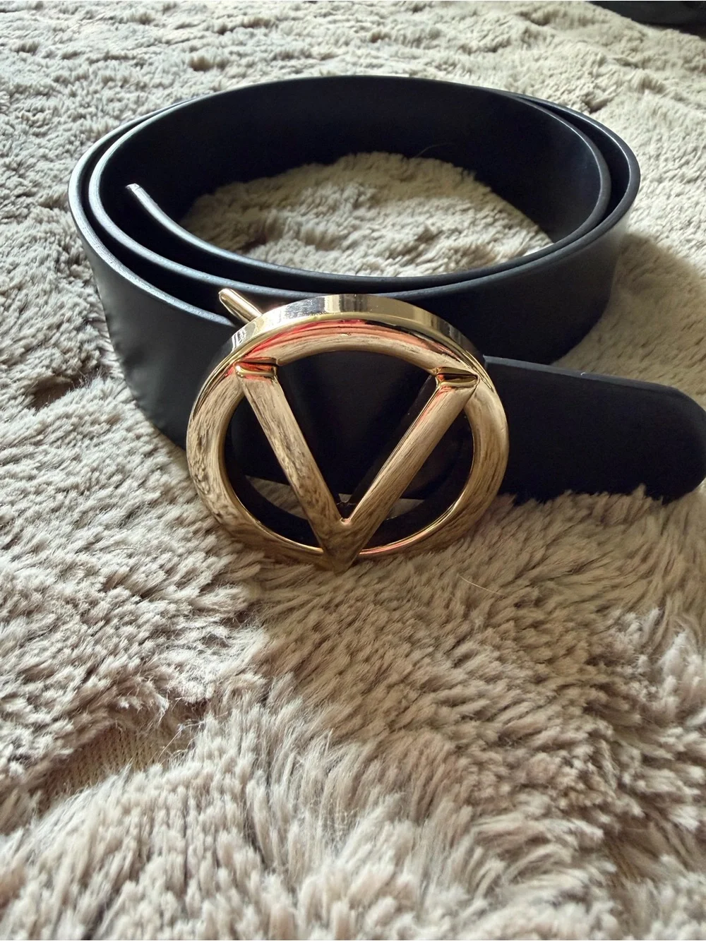 Authentic VALENTINO Black Leather Belt with Gold Logo Text size medium